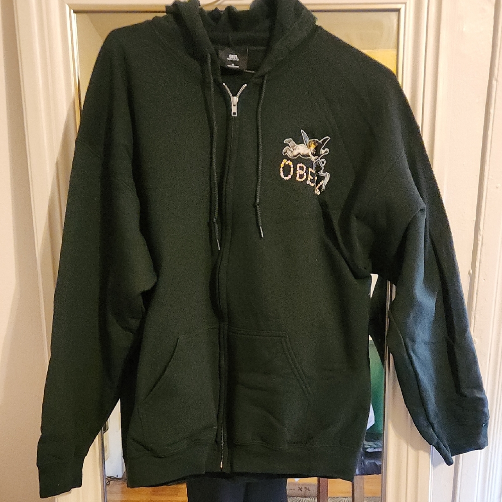 Obey Men's Dark Green Zip-Up Sweater